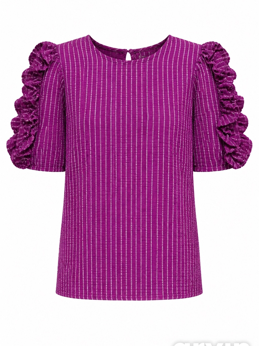 Ruffled Sleeve Textured Blouse in Vibrant Magenta